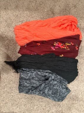 Charming Charlie Four-Piece Scarf Set - Coral, Burgundy Floral, Black, Gray